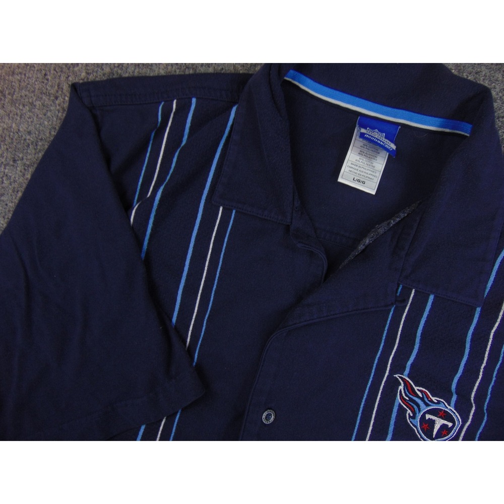 Tennessee Titans Shirt Mens Large Reebok‎ Navy Blue Striped NFL Football Camp